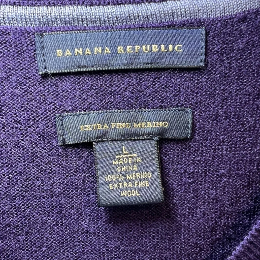 Banana Republic Merino Wool Argyle Sweater Purple V-Neck Preppy Office  Sz Large